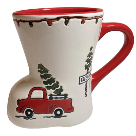 Cute Christmas Boot Mug Old Truck & Tree Farm w/ Holiday Lights - Picture 1 of 11